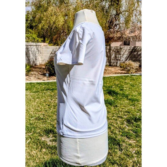 Speedo Women's Stretch Med Sport Short Sleeve Rashguard Swim Tee Shirt White EUC - Picture 4 of 7